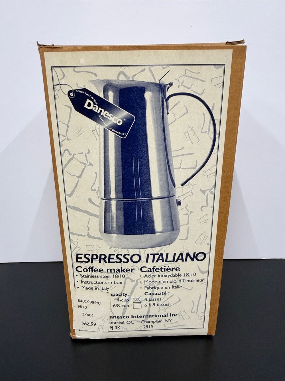 NOS Vintage Danesco Espresso Italiano Stainless Coffee Maker - Silver